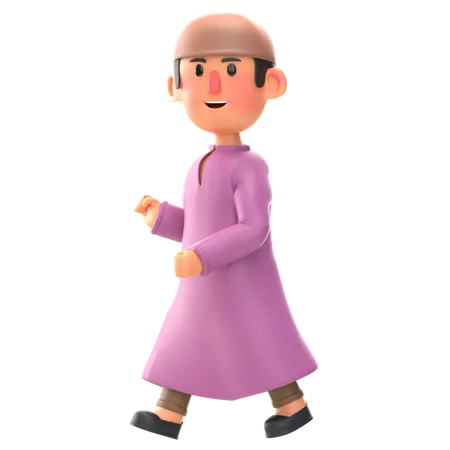 Muslim little boy walking  3D Illustration