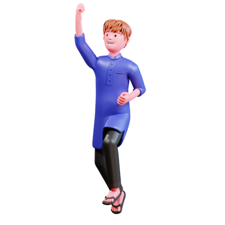 Muslim Male jumping in air  3D Illustration