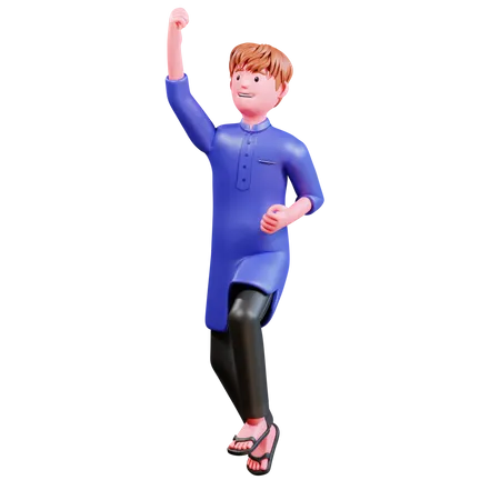 Muslim Male jumping in air  3D Illustration