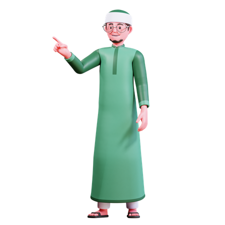 Muslim Male Pointing something  3D Illustration