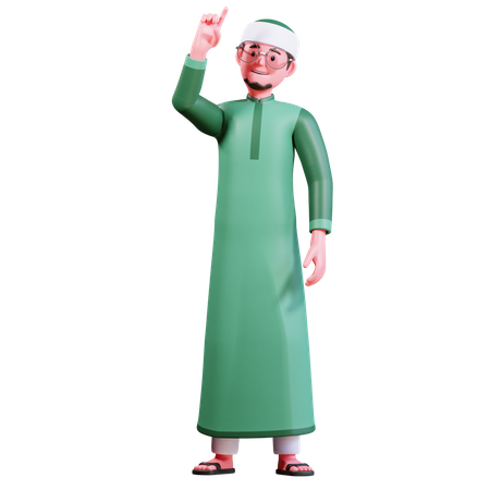 Muslim Male Pointing up  3D Illustration