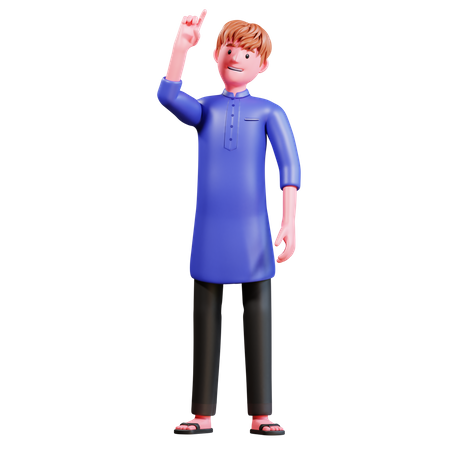 Muslim Male Pointing up  3D Illustration