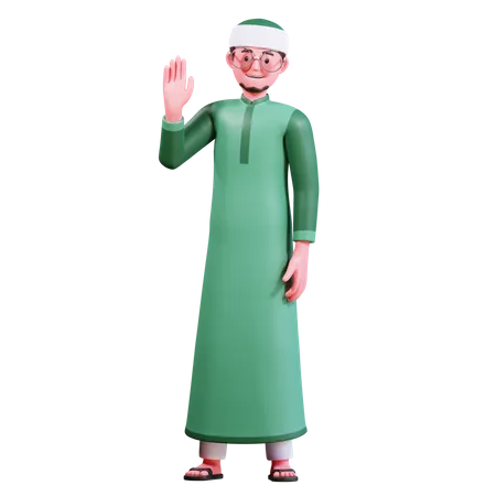 3 D Character Muslim Male With Green Clothes 3D Illustration