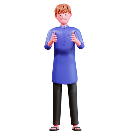 Muslim Male showing thumb up  3D Icon