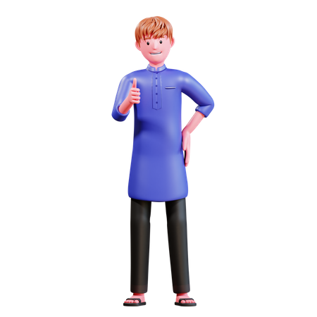 Muslim Male showing thumb up  3D Icon