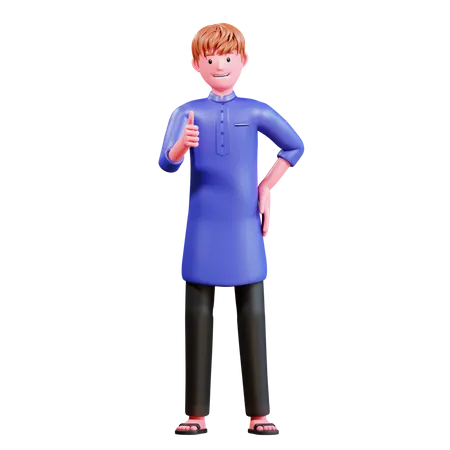 Muslim Male showing thumb up  3D Illustration