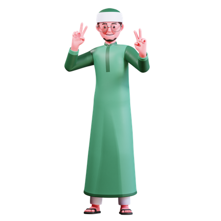 Muslim Male showing victory sign  3D Icon