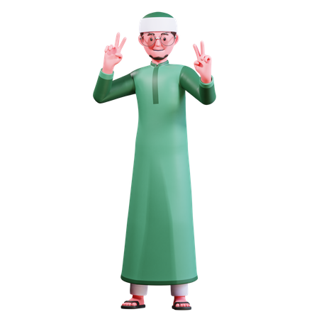 Muslim Male showing victory sign  3D Illustration