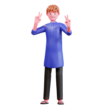 Muslim Male showing victory sign  3D Illustration