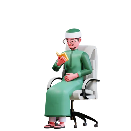 Muslim Male sitting on chair while reading quran  3D Illustration
