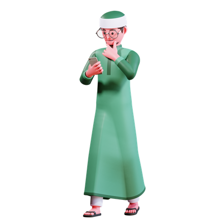 Muslim Male using mobile  3D Icon