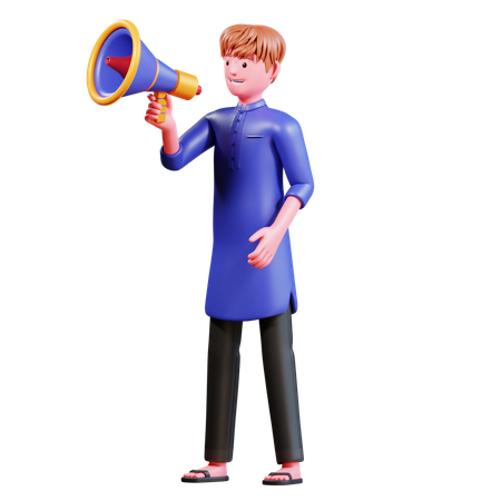 Muslim Male With megaphone  3D Icon