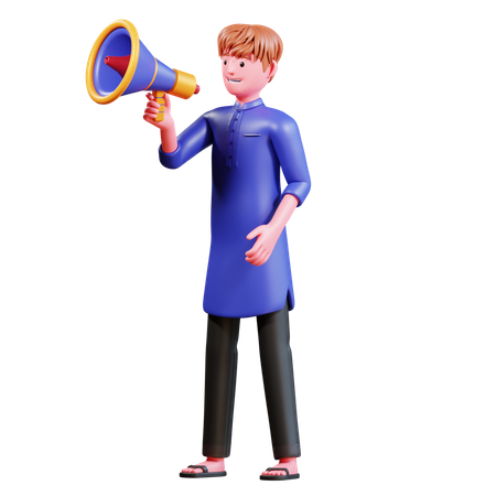 Muslim Male With megaphone  3D Illustration