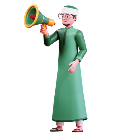 Muslim Male With megaphone  3D Illustration