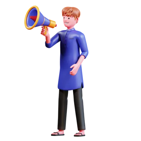 Muslim Male With megaphone  3D Illustration