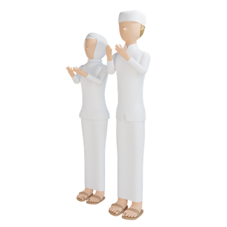 Muslim Man And Woman Praying Together 3D Illustration