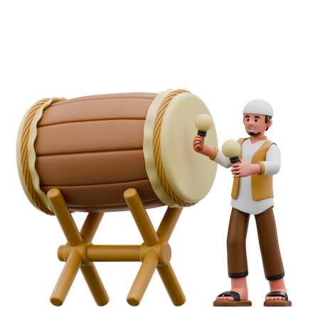 Muslim Man Beats The Drum  3D Illustration