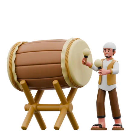 Muslim Man Beats The Drum  3D Illustration