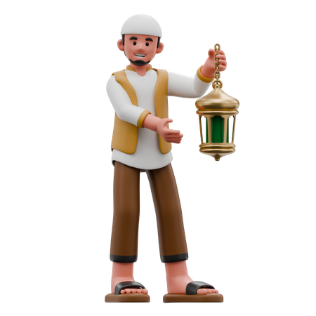 Muslim Man Bring Lantern  3D Illustration