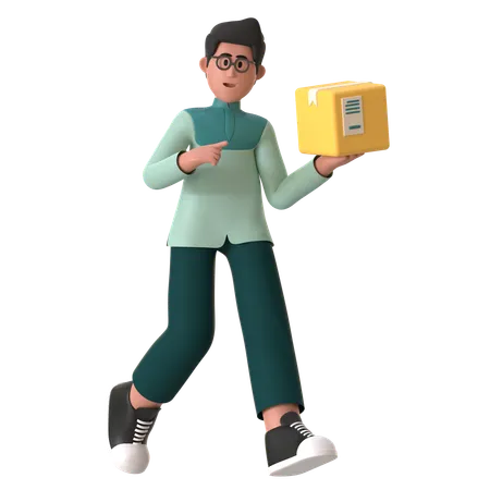 Muslim Man Bring Package Delivery  3D Illustration