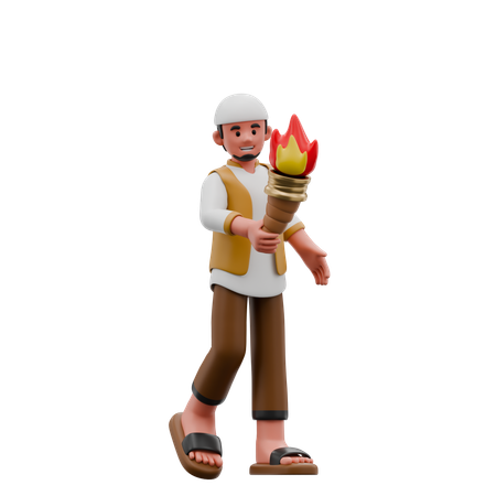 Muslim Man Carrying A Torch  3D Illustration