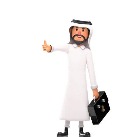 Muslim man carrying briefcaseand showing thumb up  3D Illustration