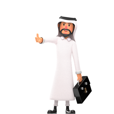 Muslim man carrying briefcaseand showing thumb up  3D Illustration