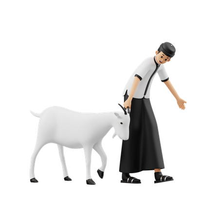 Muslim Man Carrying Goat  3D Illustration