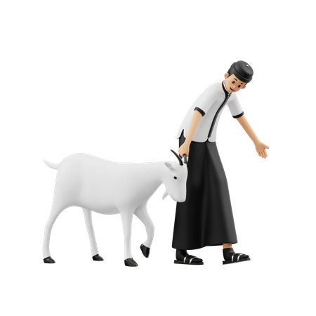 Muslim Man Carrying Goat  3D Illustration
