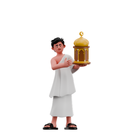 Muslim Man Carrying Lantern  3D Illustration
