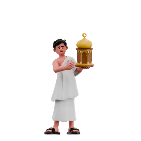 Muslim Man Carrying Lantern  3D Illustration