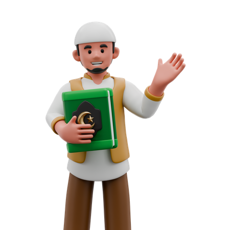 Muslim Man Carrying The Quran  3D Illustration