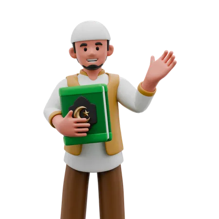 Muslim Man Carrying The Quran  3D Illustration