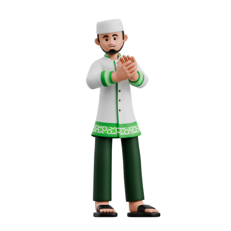 Muslim Man Clapping Hands  3D Icon