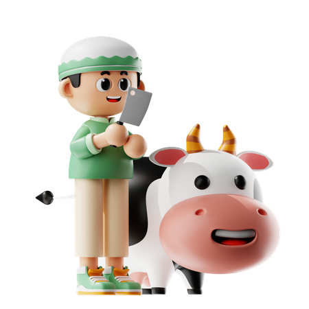 Muslim Man Cuts Cow For Eid Festival  3D Illustration
