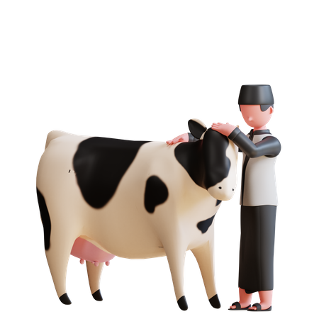 Muslim man doing Cow care  3D Icon