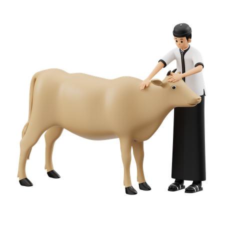 Muslim Man Doing Cow Grooming  3D Illustration