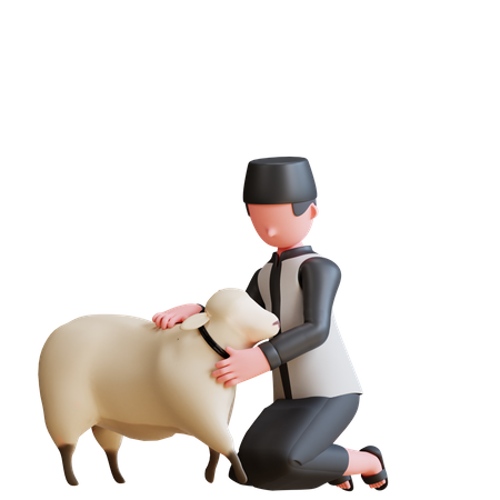 Muslim man doing Sheep care  3D Icon