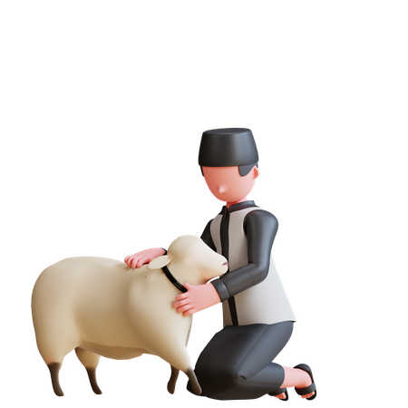 Muslim man doing Sheep care  3D Illustration