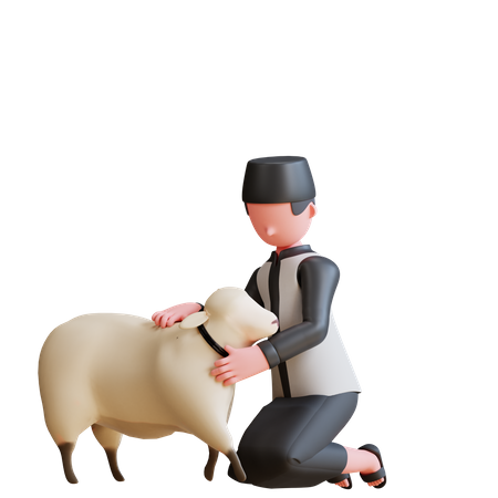 Muslim man doing Sheep care 3D Illustration