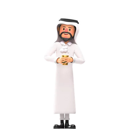 Muslim man drinking coffee  3D Illustration