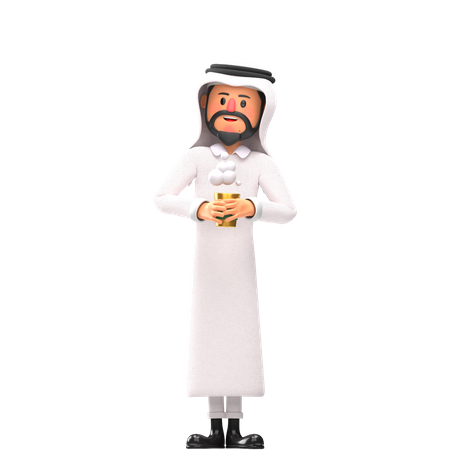 Muslim man drinking coffee 3D Illustration