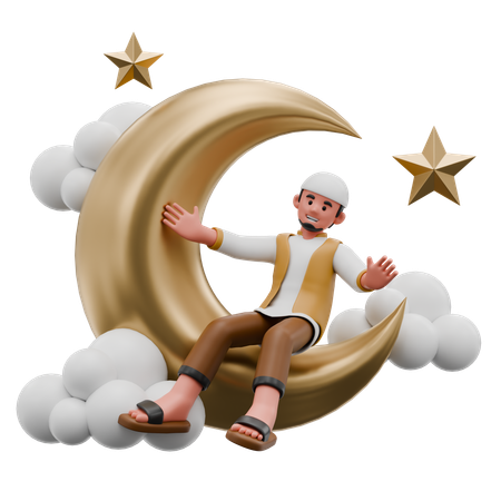 Muslim Man Flying In The Sky  3D Illustration