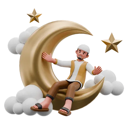 Muslim Man Flying In The Sky  3D Illustration