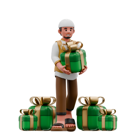 Muslim Man Giving Gift  3D Illustration