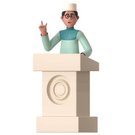 Muslim Man Giving Lecture Podium Khotbah  3D Illustration