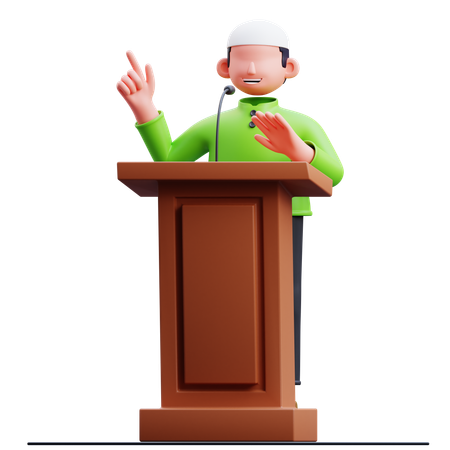 Muslim Man Giving Lecture Pose  3D Illustration
