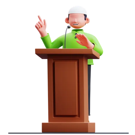 Muslim Man Giving Lecture Pose  3D Illustration