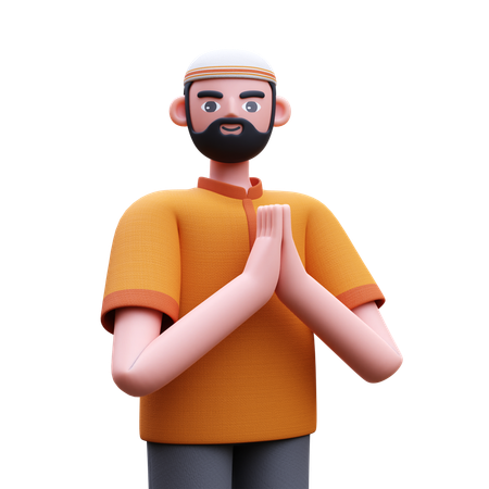 Muslim Man Giving Ramadan Greeting  3D Icon
