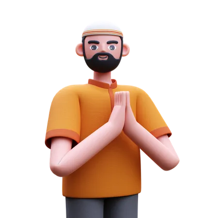 Muslim Man Giving Ramadan Greeting  3D Icon